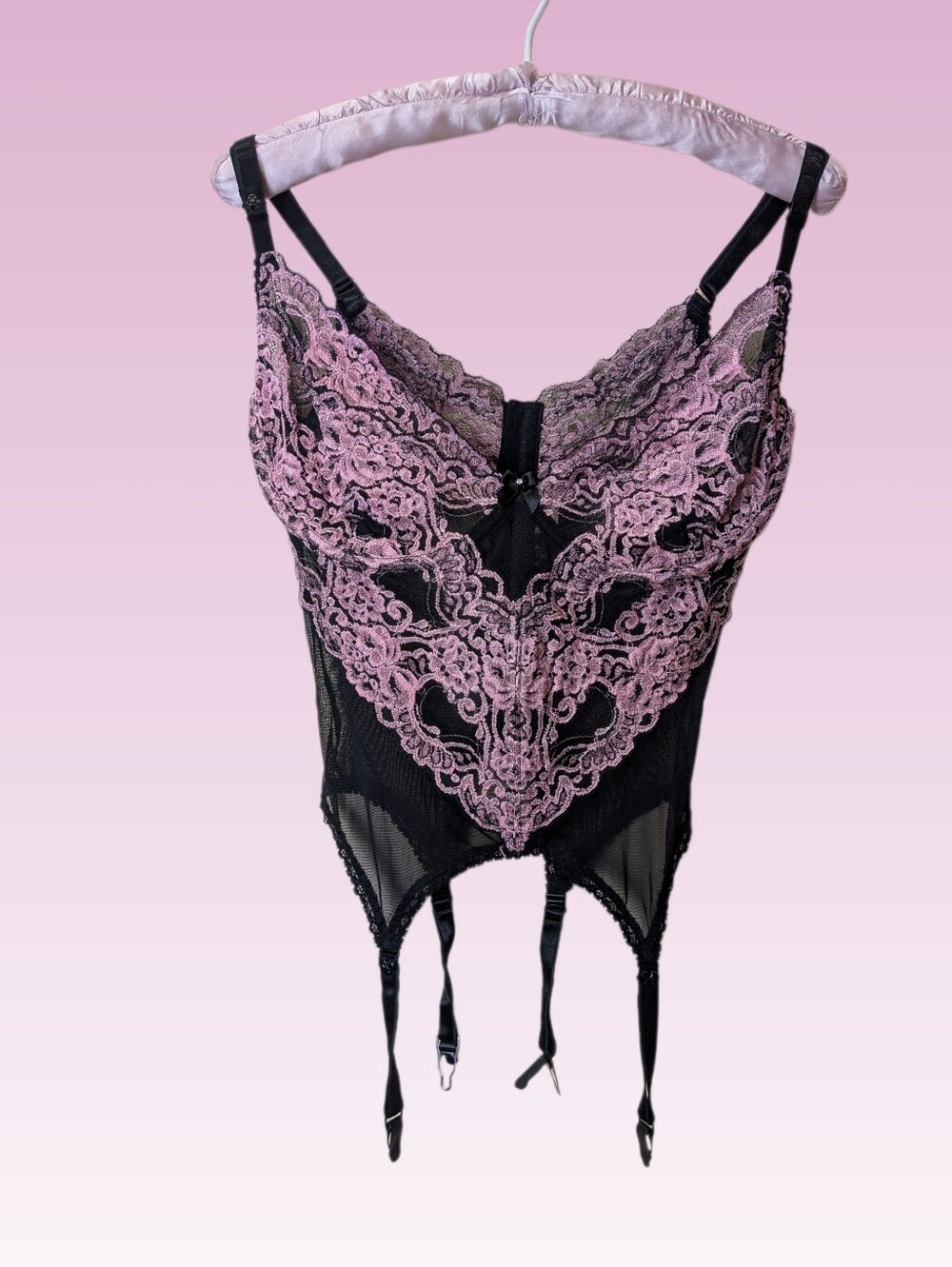 Trashy Corset Camigarter Black And Pink Lace